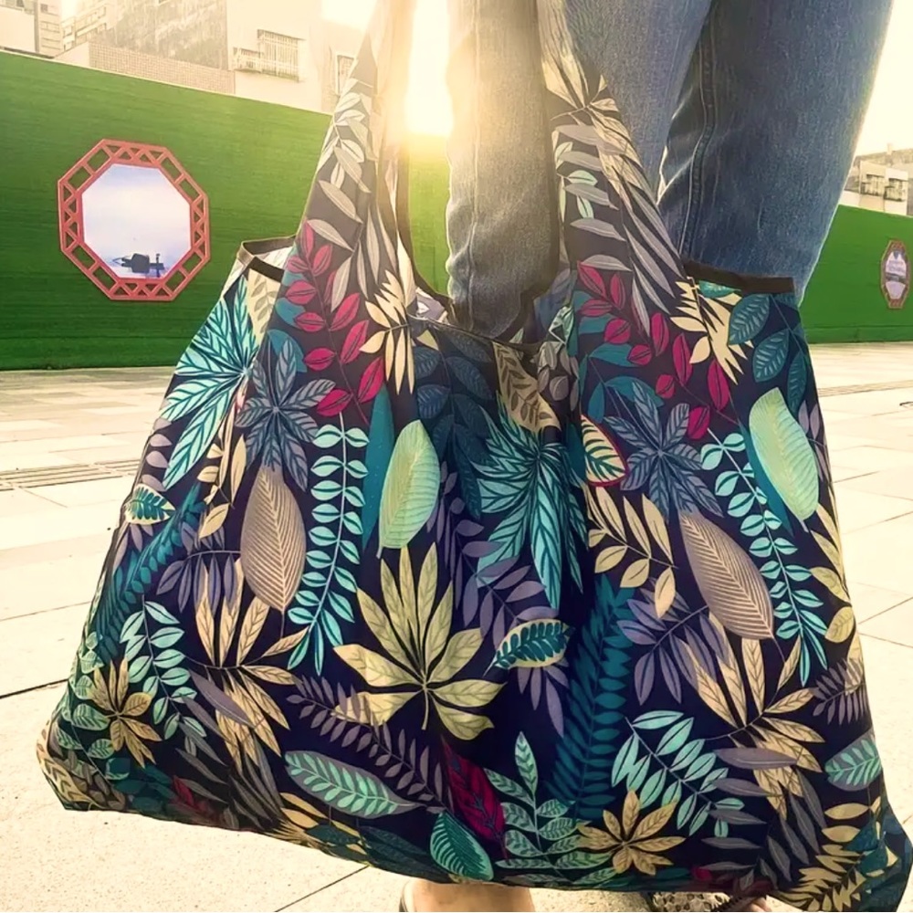 Large Jungle Leaves at Night Lightweight Shopping Tote Bag Tropical Plants.